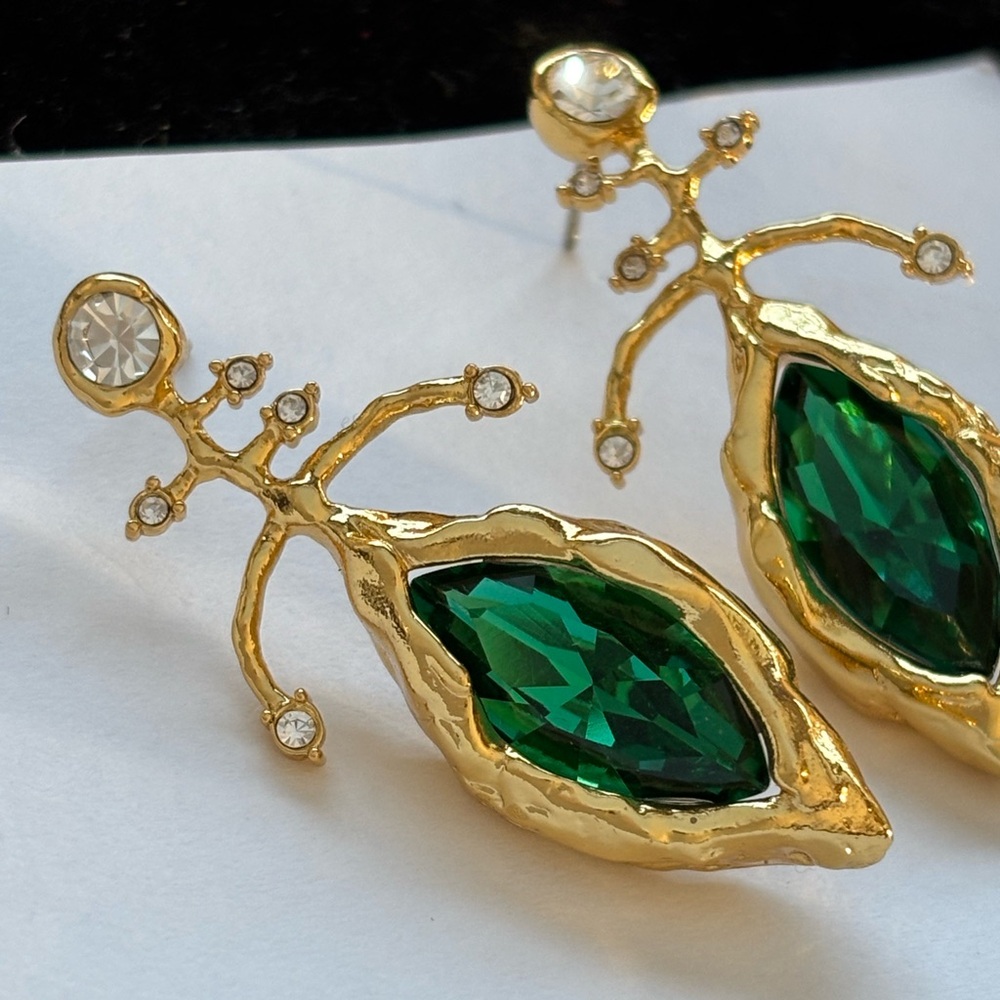 ALEXIS BITTAR • Brut Molten Gold Green Crystal Drop Earrings